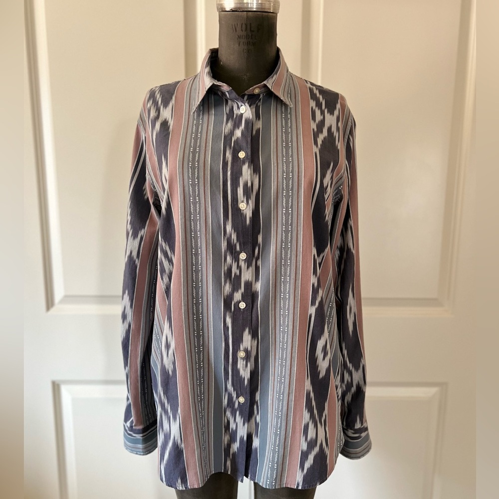 Lauren Ralph Lauren NWT Ikat Stripe Button Down Shirt Gray Mauve L